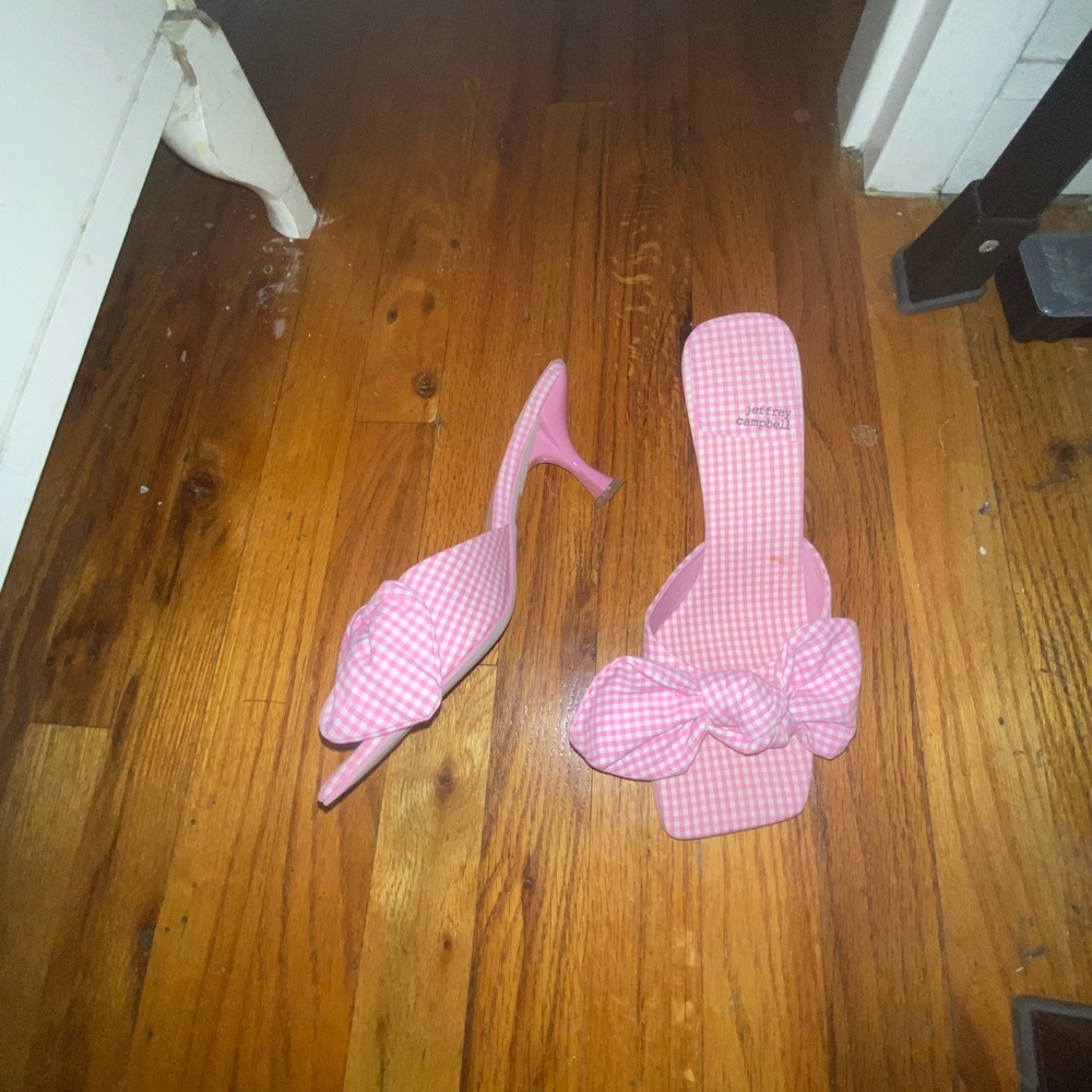 Jeffrey Campbell pink plaid kitten heels size 11